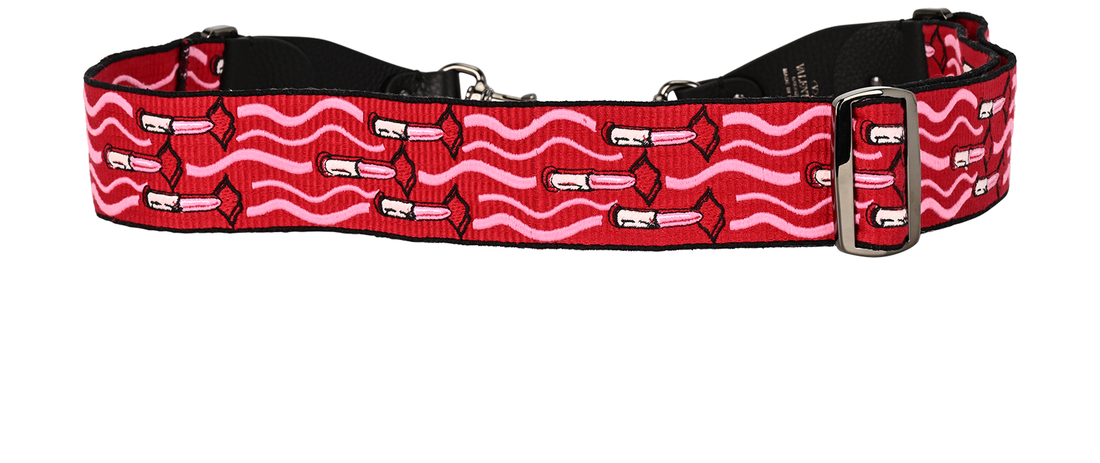 Valentino Lipstick Bag Strap, &pound;210, Accessories, Black/Pink/Red, Canvas/Leather, Back view